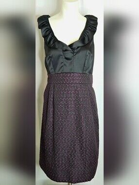 Just Taylor Black & Magenta Jacquard Fit & Flare Wedding Guest Dress 12 NWOT